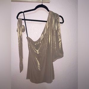 Bebe Gold Sheer One Sleeve Top, Size M